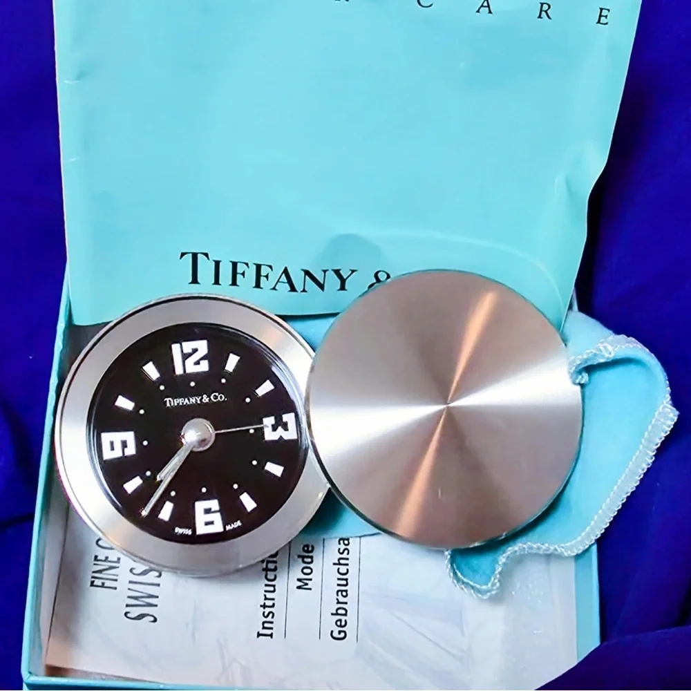 Tiffany and Co Swiss Made Table Clock Box and Papers - Picture 8 of 14